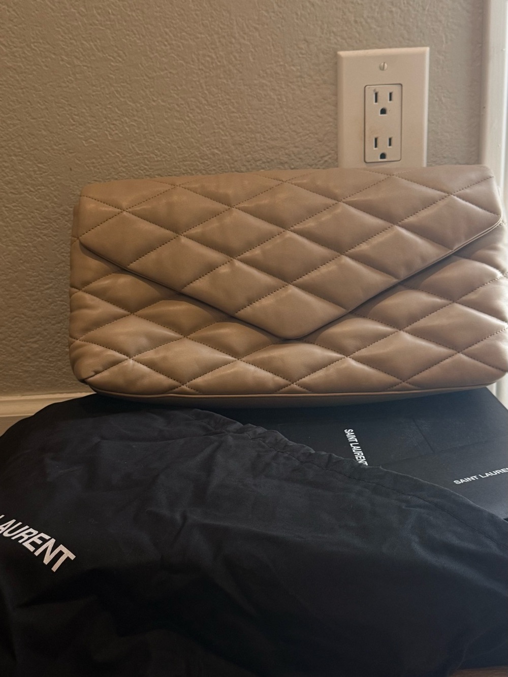 Saint Laurent Quilted Envelope Clutch - Beige Taupe